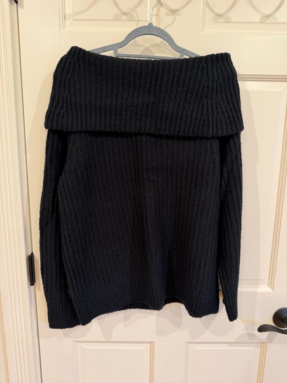 Madewell Black Off-the-Shoulder Ribbed Sweater